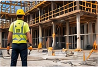 Construction worker in safety vest at a building site