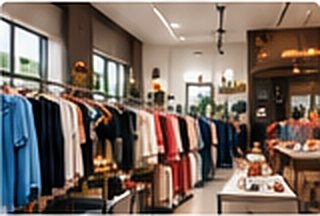Clothing boutique with apparel on racks