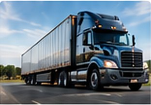 Blue semi truck with trailer on the road